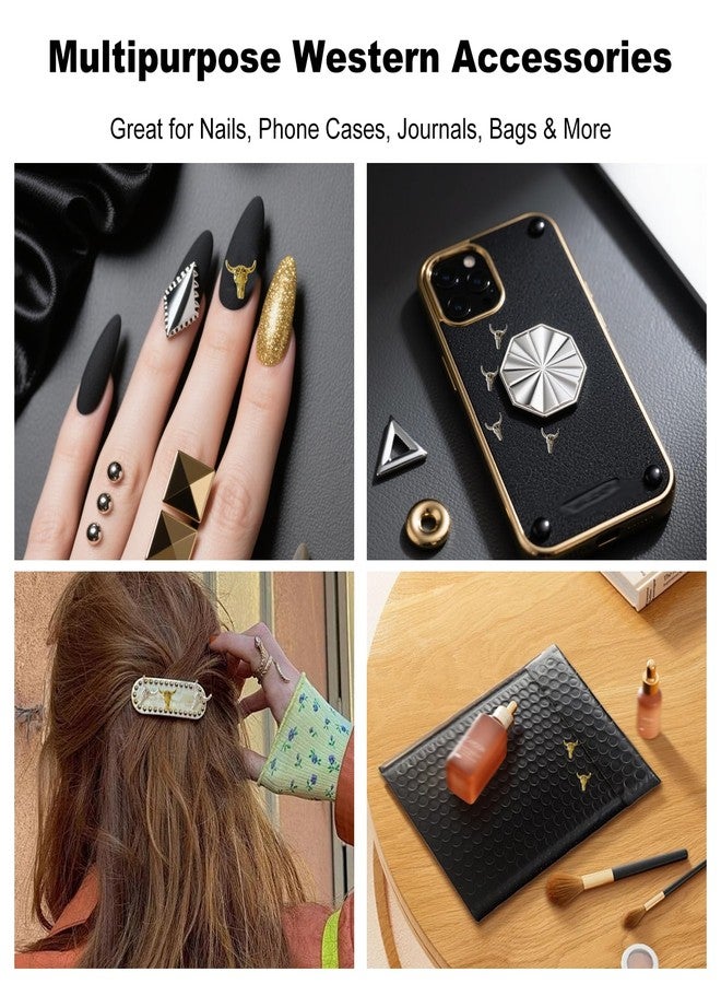 ZGGAZCA 100Pcs Cowboy Nail Charms for Nails Mix Western Rodeo Themed Nail Art Decorations Cowgirl Stickers Minimalist Nail Decals Gold Silver Gunmetal Nail Accessories for Acrylic Designs - Image 5